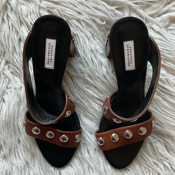 Dorothee Schumacher Brown Leather Studded Block Heel Slide Sandals EUC Size 39 - Picture 6 of 12